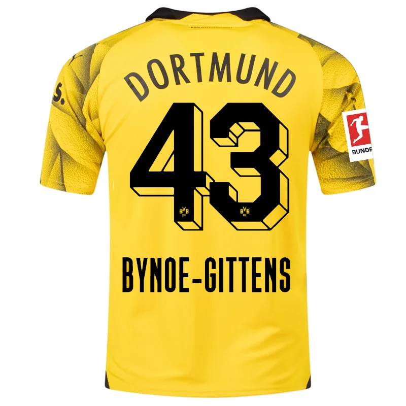 Men's Sustainable Organic Cotton Rugby Jerseys for Eco - Conscious Sports EnthusiastsPuma Mens Borussia Dortmund Bynoe-Gittens Third Jersey w/ Bundesliga Patch 23/24 (Cyber Yellow/Puma Black)