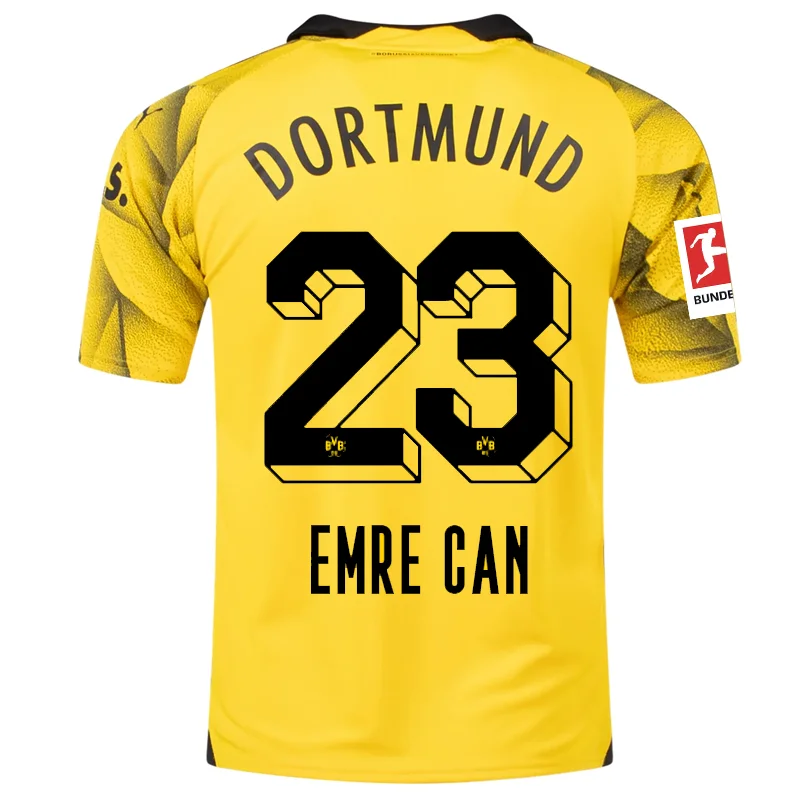 Men's Football Jerseys with Embroidered Club Badges for a Premium and Authentic AppealPuma Mens Borussia Dortmund Emre Can Third Jersey w/ Bundesliga Patch 23/24 (Cyber Yellow/Puma Black)
