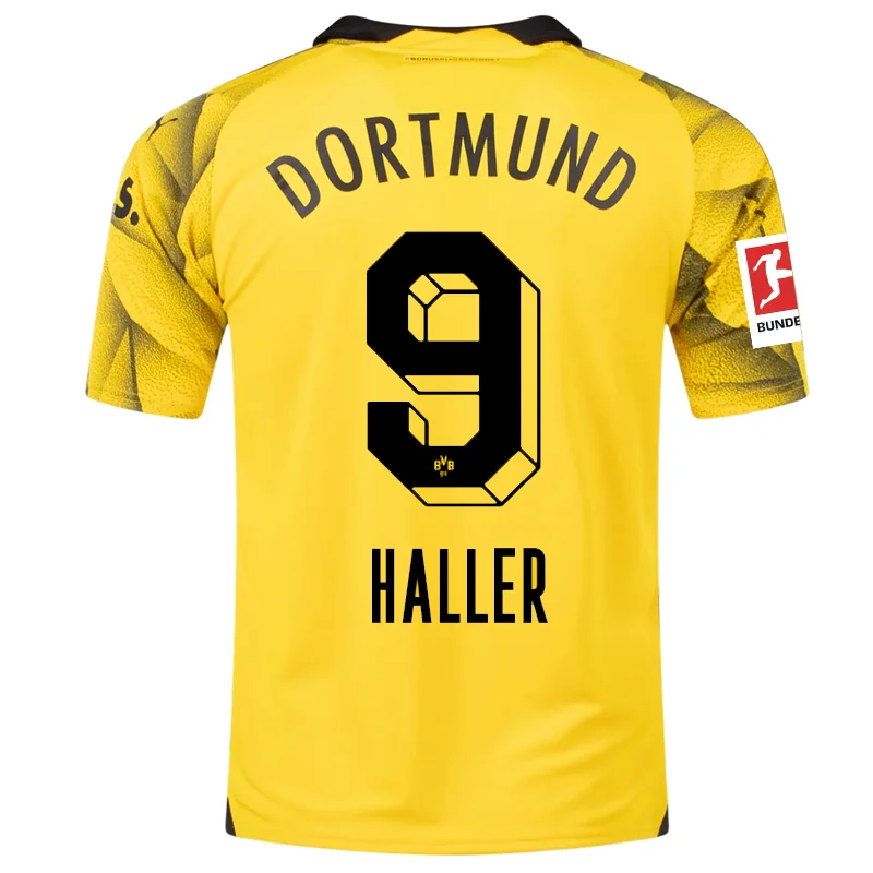 Men's Throwback Tennis Jerseys Inspired by Iconic Matches and PlayersPuma Mens Borussia Dortmund Sebastian Haller Third Jersey w/ Bundesliga Patch 23/24 (Cyber Yellow/Puma Black)