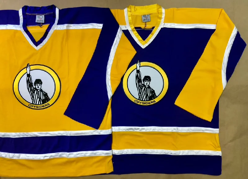 Men's Football Jerseys with Embroidered Club Badges for a Premium and Authentic AppealPurple and Gold Hockey Jerseys with the Offsiders Twill Logo