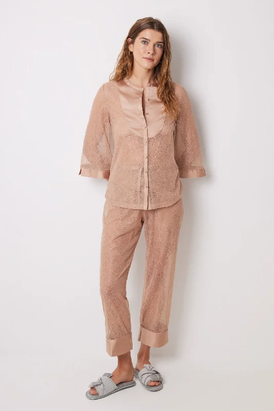 Long nude lace pajamas