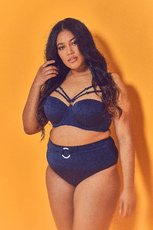 Navy Underwired Bikini Top Curve