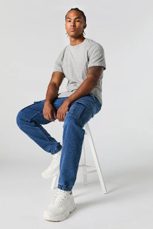 Plus Size Men's Relaxed Fit Jeans with a Tapered Leg for a Laid - Back VibeDenim Drawstring Cargo Jogger