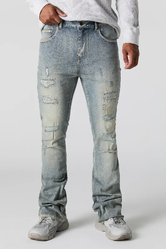 Plus Size Men's Relaxed Fit Jeans with a Faded Wash for a Vintage - Inspired LookDistressed Straight Stacked Jean