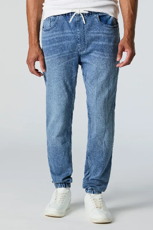 Men's Stretch Jeans with a Moisture - Wicking Lining for Active LifestylesDrawstring Denim Jogger