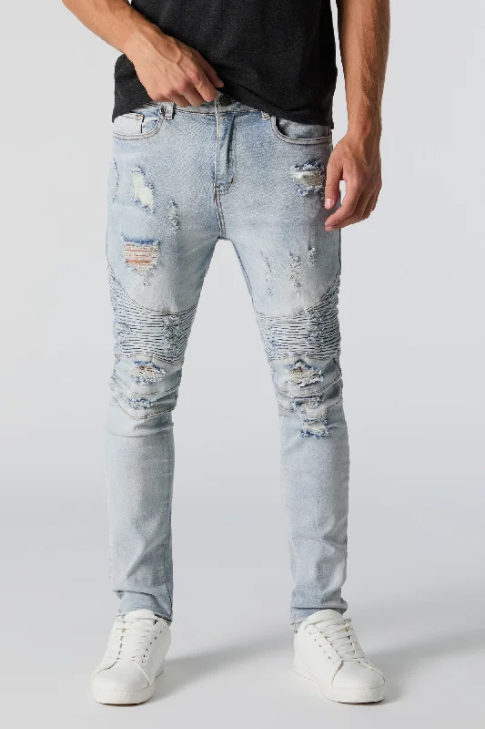 Men's Jeans with an Elastic Waistband for Ultimate ComfortDistressed Skinny Moto Jean