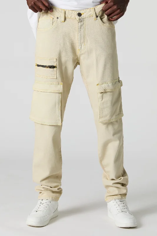 Men's Low - Rise Jeans in a Light Wash for a Casual and Youthful LookZip Pocket Slim Cargo Jean