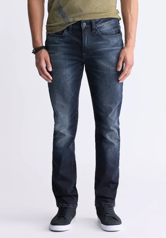 Men's Ripped Skinny Jeans in Acid Wash for an Edgy and Punk - Inspired StyleSlim Ash Men's Jeans, Crinkled and Sanded Dark Indigo - BM26012