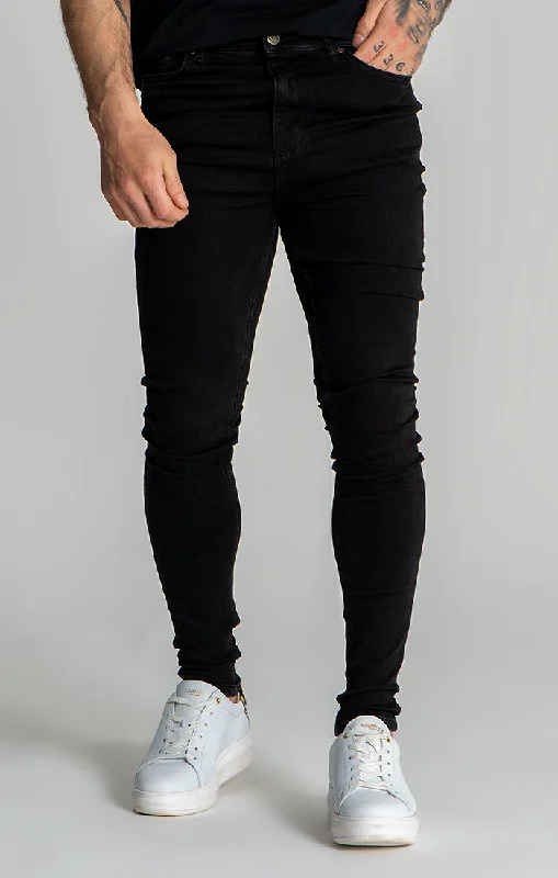 Men's Ripped Skinny Jeans in Acid Wash for an Edgy and Punk - Inspired StyleBlack Core Skinny Jeans