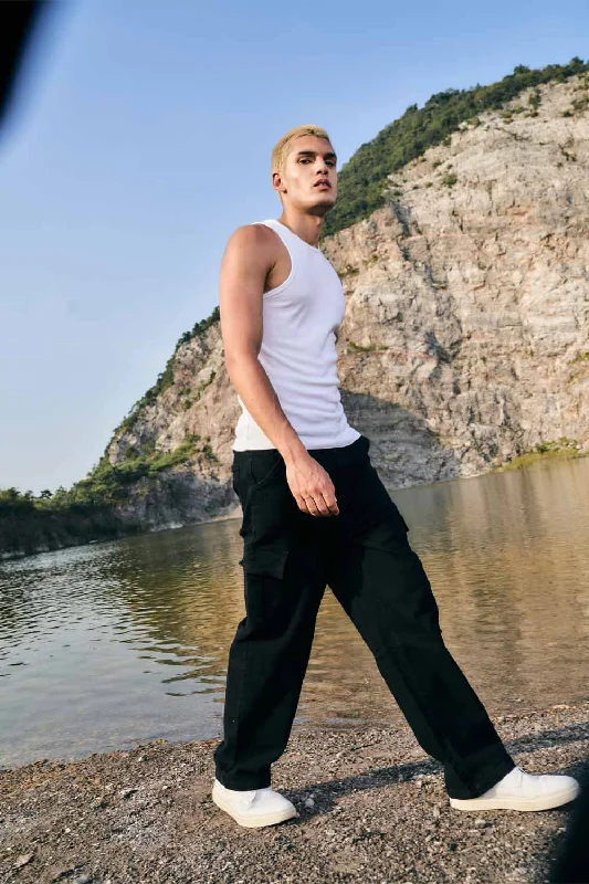 Plus Size Men's Bootcut Jeans with a Relaxed Waist for a Classic and Comfortable FitBlack Utility Denim with Pockets