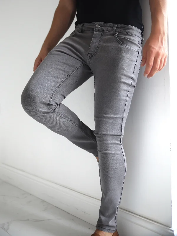 Plus Size Men's Relaxed Fit Jeans with a Faded Wash for a Vintage - Inspired LookVol. 7 Skinny Jeans - Grey