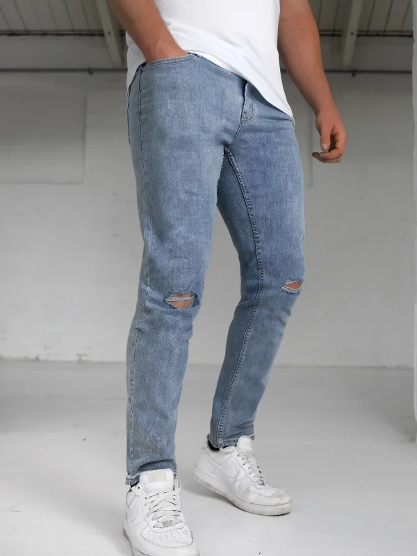 Men's Cargo Jeans with Multiple Pockets for a Practical and Outdoor - Friendly LookVol. 9 Slim Ripped Jeans - Blue