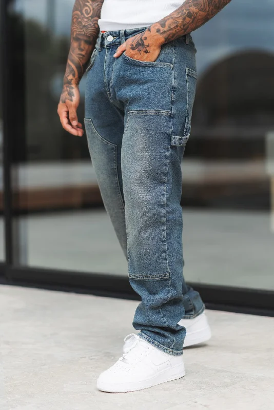 Men's Jeans with a Button - Fly for a Traditional and Classic AestheticCARPENTER JEANS - WASHED STONE BLUE