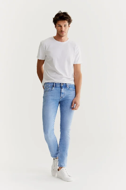 Men's Ripped Skinny Jeans in Acid Wash for an Edgy and Punk - Inspired StyleLeo Wellflex 5 Pocket Jeans Light Blue