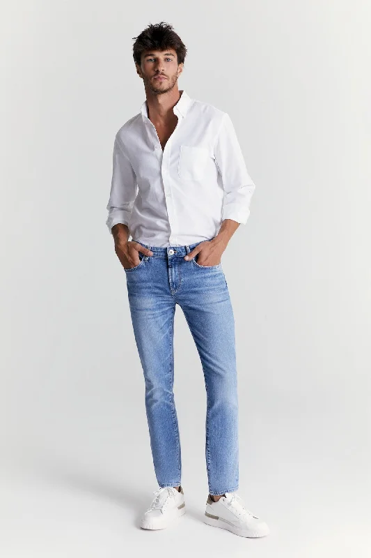 Men's High - Waisted Jeans in a Medium Wash for a Vintage - Style RevivalRay 5 Pocket Jeans Aqua Blue