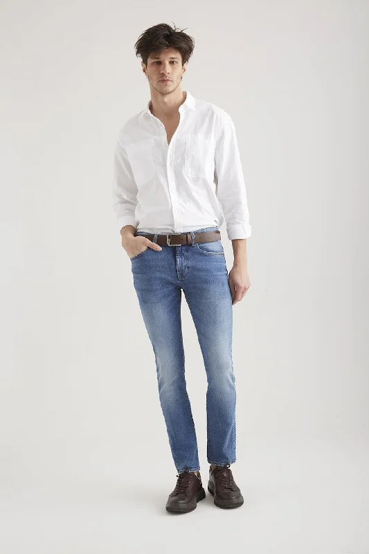 Men's Stretch Jeans with a Moisture - Wicking Lining for Active LifestylesRay 5 Pocket Jeans Dark Blue