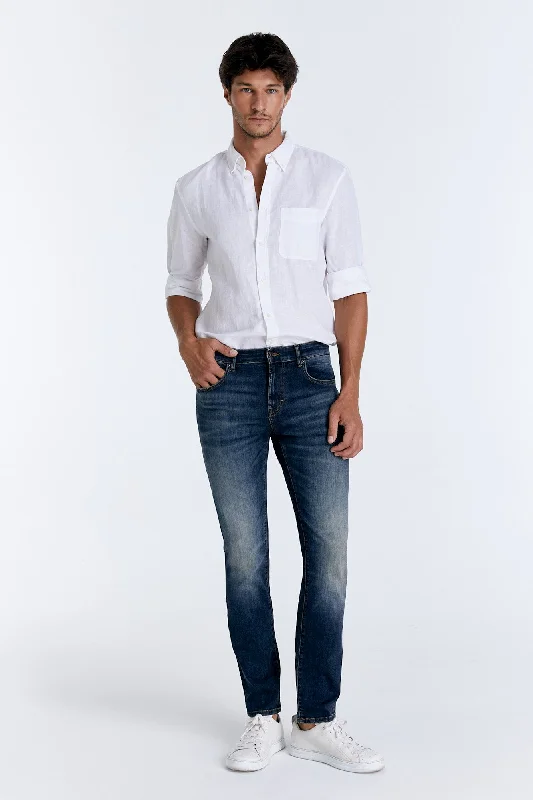 Men's High - Waisted Jeans in a Medium Wash for a Vintage - Style RevivalLance Wellflex 5 Pocket Jeans Dark Blue