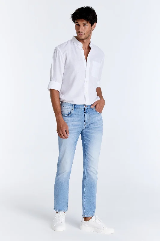 Plus Size Men's Straight Leg Jeans with Reinforced Knees for DurabilityLance Wellflex 5 Pocket Jeans Light Blue