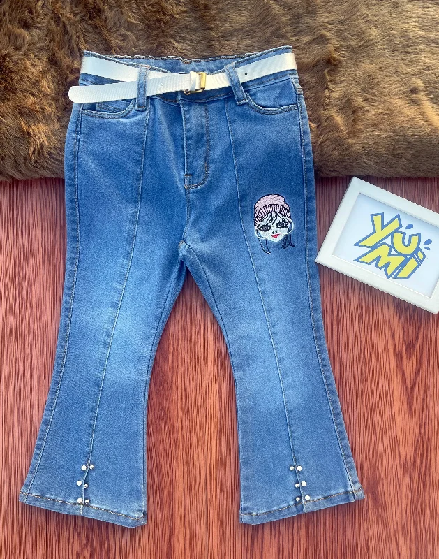 Men's Slim Fit Stretch Jeans in Dark Wash for a Modern and Comfortable LookBell Bottom Sky Jeans for Girls | Doll Embroidery & Pearl Detailing