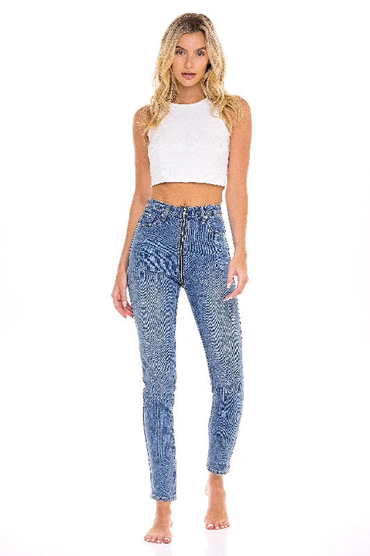 Men's Jeans with a Button - Fly for a Traditional and Classic AestheticFull Zip High Waisted Jeans  - The Lotus