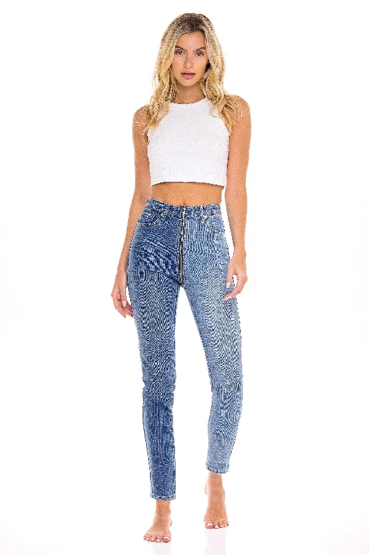Men's Low - Rise Jeans in a Light Wash for a Casual and Youthful LookTwo Tone Full Zip High Waisted Jeans  - The Dandelion