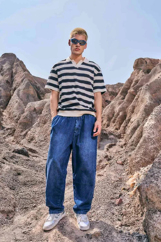 Men's Jeans with a Hidden Coin Pocket for Added ConvenienceDark Blue Loose Fit Baggy Jeans