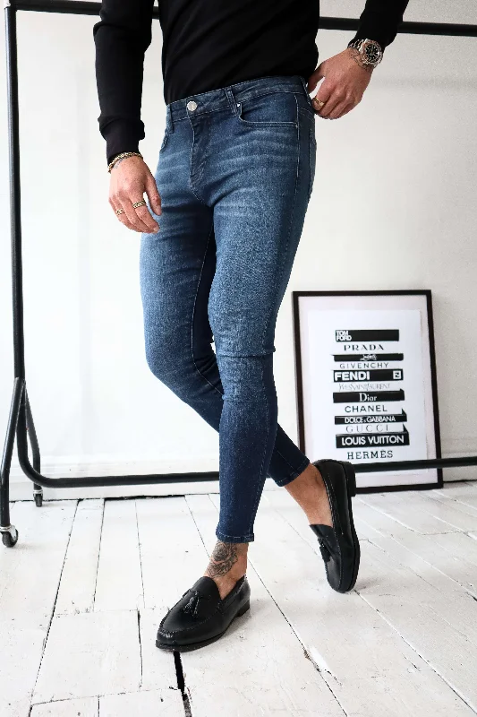 Men's Jeans with an Elastic Waistband for Ultimate ComfortSKINNY FIT JEANS - DARK INDIGO FADE WASH