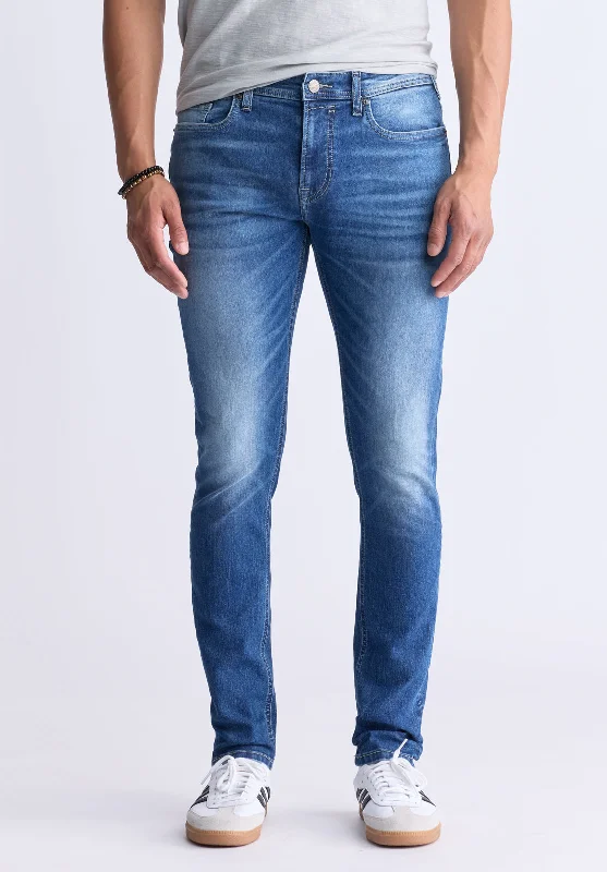 Men's High - Waisted Jeans in a Medium Wash for a Vintage - Style RevivalEvan-X Denim Men’s Slim Straight Leg Jeans, Dark Blue