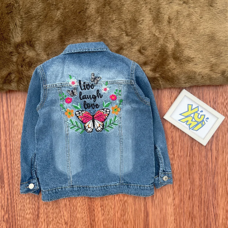Plus Size Men's Bootcut Jeans with a Relaxed Waist for a Classic and Comfortable FitGirls' Denim Jacket with Butterfly & "Live Love Laugh" Embroidery