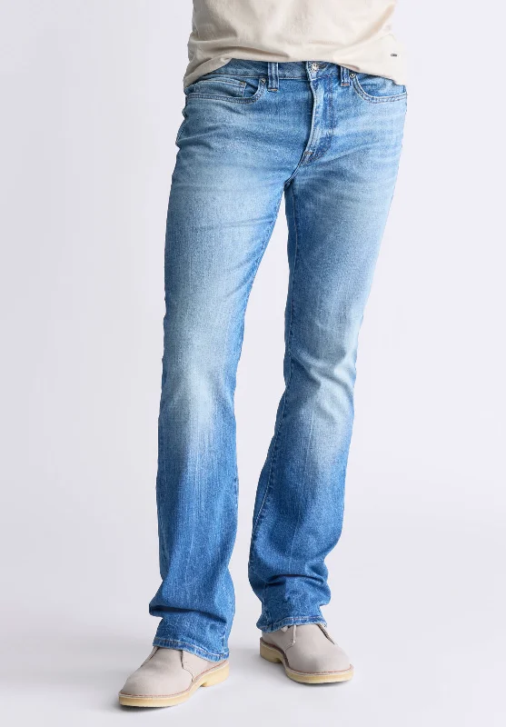 Men's Jeans with an Elastic Waistband for Ultimate ComfortSlim Boot King Men's Jeans, Veined and Sanded Indigo - BM26004
