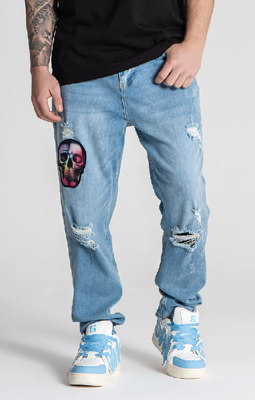 Men's Colored Jeans in Burgundy for a Bold and Fashion - Forward LookLight Blue Alien Carrot Jeans