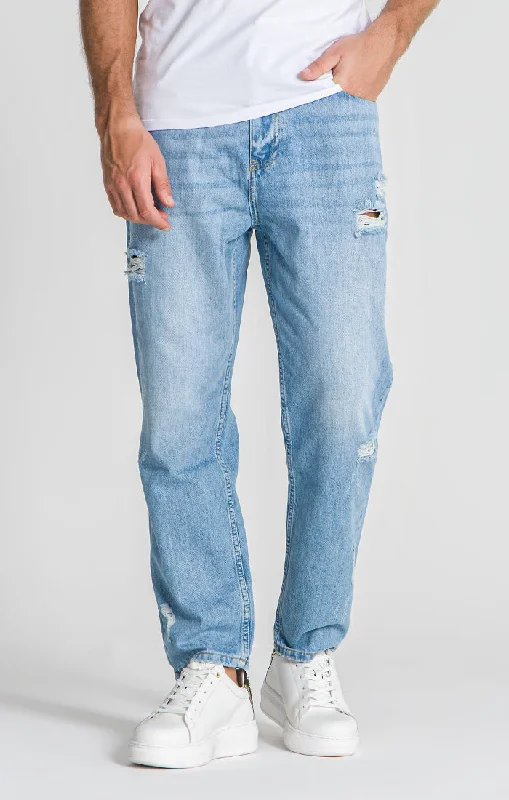Men's Ripped Skinny Jeans in Acid Wash for an Edgy and Punk - Inspired StyleLight Blue Ripped Balloon Leg Jeans