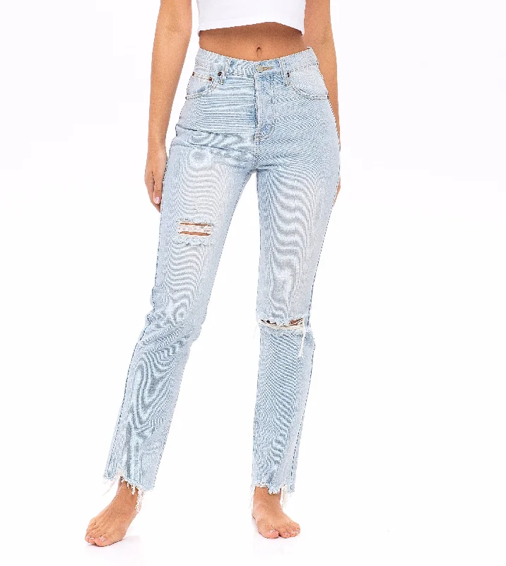 Men's Jeans with a Button - Fly for a Traditional and Classic AestheticLight Wash, Distressed High Waisted Jeans - The Daisy