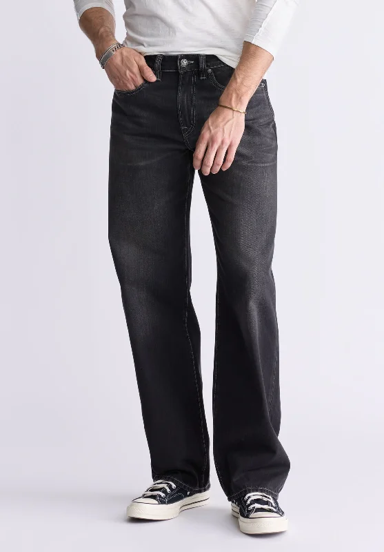 Men's Stretch Jeans with a Moisture - Wicking Lining for Active LifestylesLoose Fit Matt Men's Jeans, Vintage Sanded Black - BM26007