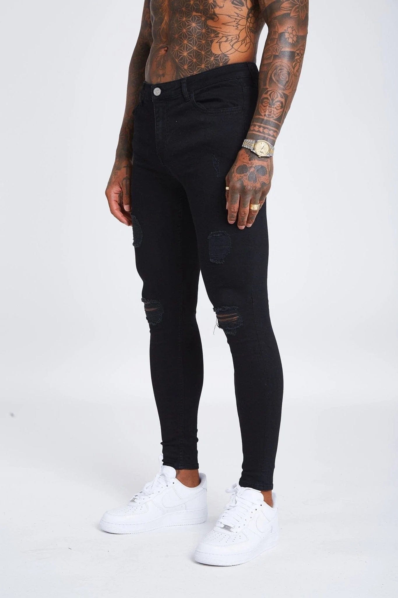 Men's Stretch Jeans with a Moisture - Wicking Lining for Active LifestylesSKINNY FIT JEANS RIPPED & REPAIRED - BLACK