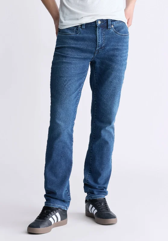 Men's Stretch Jeans with a Moisture - Wicking Lining for Active LifestylesStraight Six Men's Freedom Flex Jeans, Whiskered Indigo - BM26018