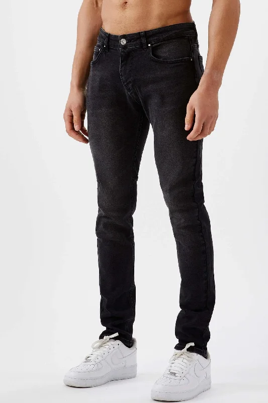 Plus Size Men's Relaxed Fit Jeans with a Faded Wash for a Vintage - Inspired LookSLIM FIT JEANS 2.0 - CHARCOAL GREY