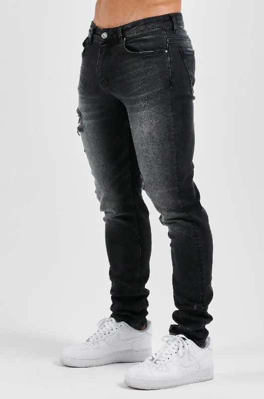 Men's Distressed Jeans with Patches for a Retro and DIY - Inspired AppearanceSLIM FIT JEANS 2.0 DISTRESSED - GREY WASH