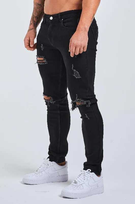 Men's Low - Rise Jeans in a Light Wash for a Casual and Youthful LookSLIM FIT JEANS 2.0 RIPPED & REPAIRED - BLACK