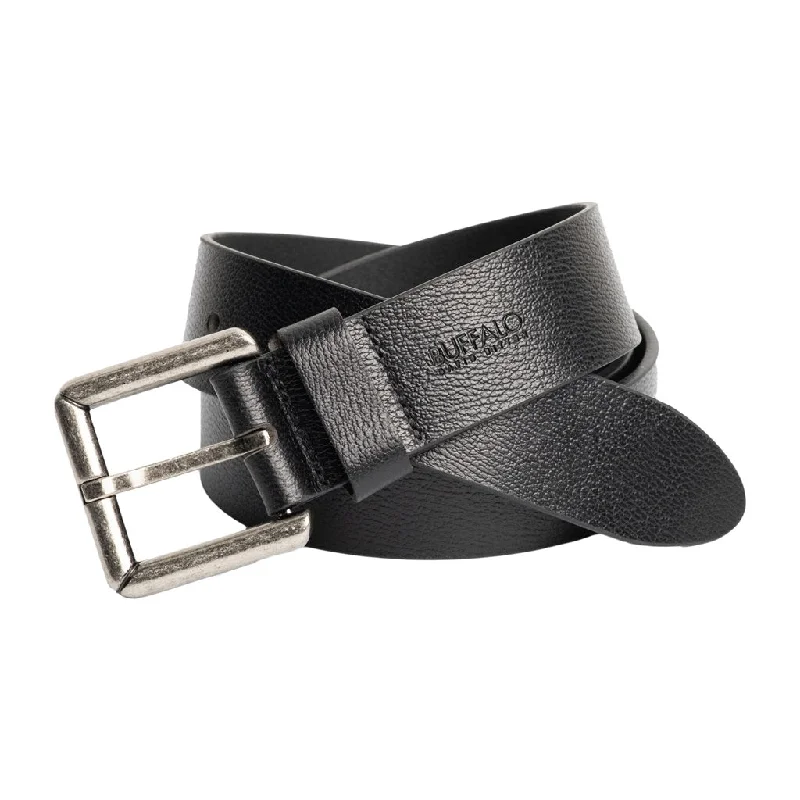 Men's Jeans with a Cargo - Inspired Knee Pocket for Extra StorageSquare Buckle Black Buffalo Leather Belt - BB1000C04