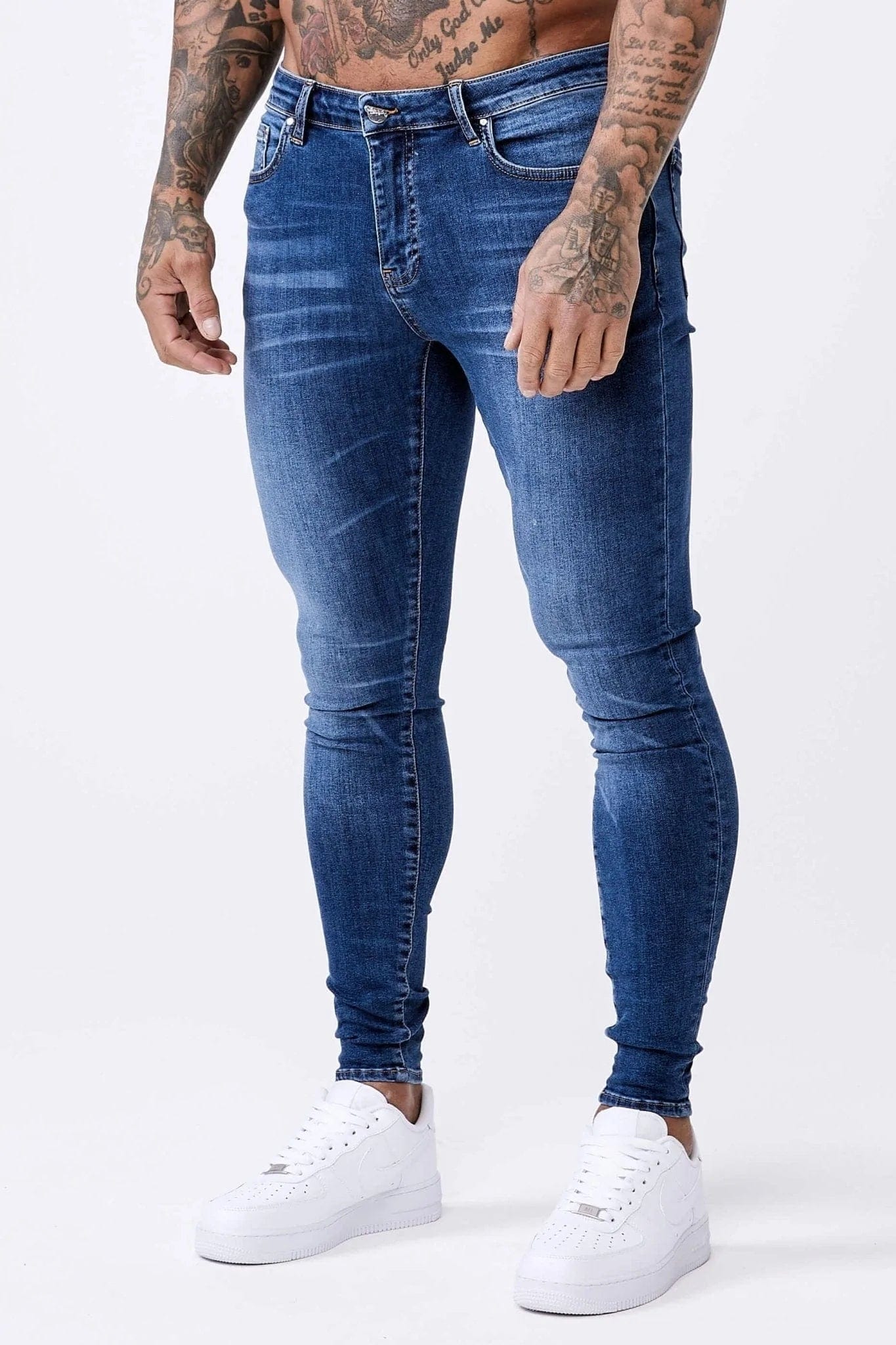Men's Cargo Jeans with Multiple Pockets for a Practical and Outdoor - Friendly LookSKINNY FIT JEANS - VINTAGE BLUE EXTREME WASH
