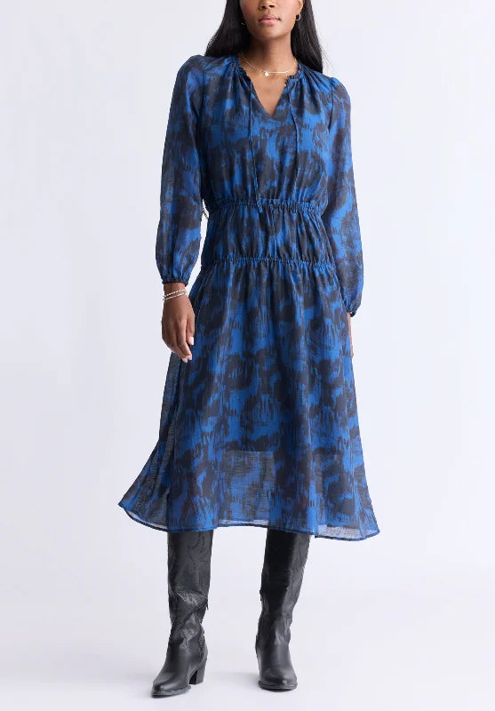 Plus Size Men's Relaxed Fit Jeans with a Tapered Leg for a Laid - Back VibeVirlen Women’s Long Sleeve Tie-neck Printed Midi Dress, Navy - WD0062F