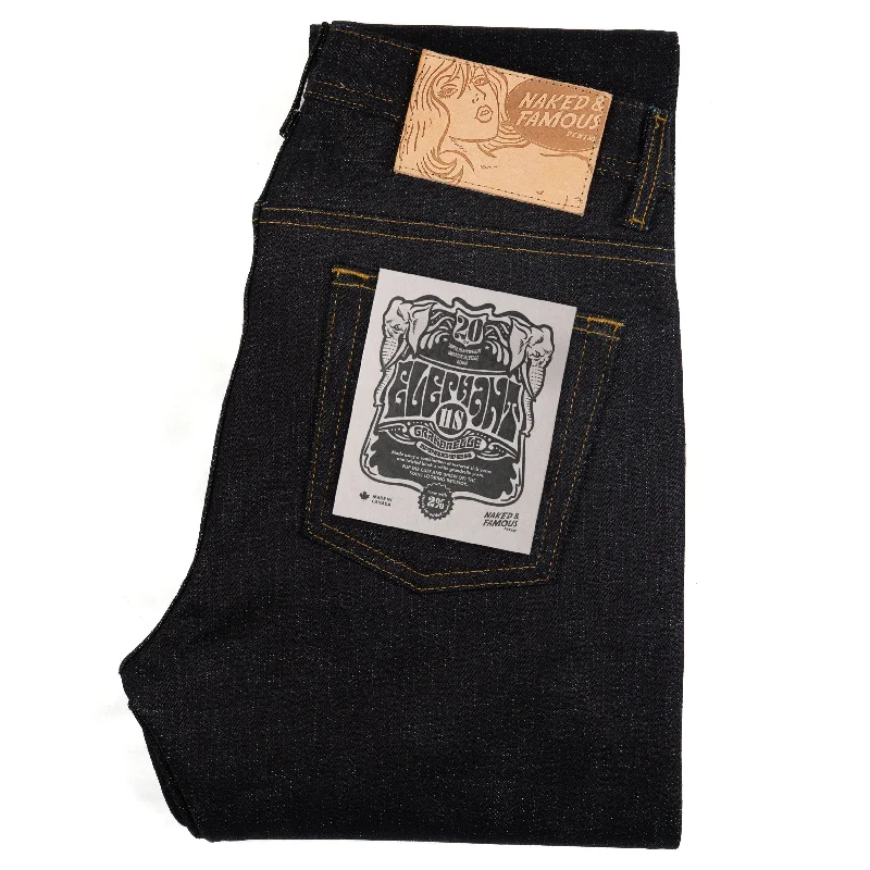 Men's Distressed Jeans with Patches for a Retro and DIY - Inspired AppearanceWeird Guy - Elephant 11 S - Grandrelle Stretch