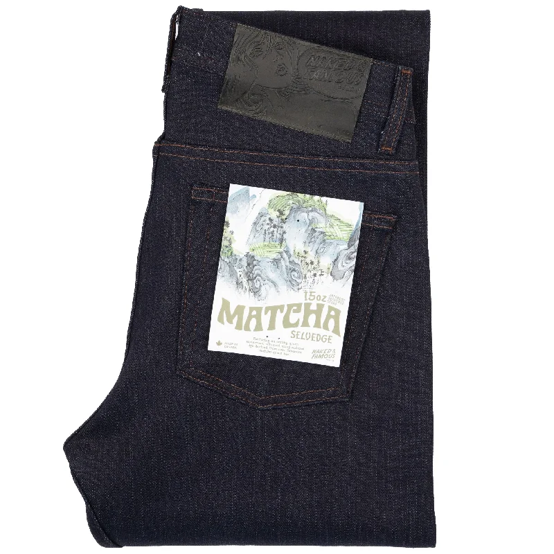 Plus Size Men's Relaxed Fit Jeans with a Faded Wash for a Vintage - Inspired LookWeird Guy - Matcha Selvedge