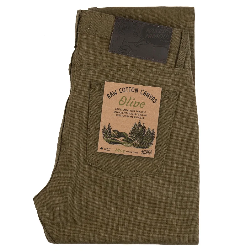 Men's Low - Rise Jeans in a Light Wash for a Casual and Youthful LookWeird Guy - Raw Cotton Canvas - Olive