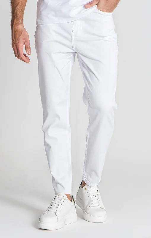 Plus Size Men's Straight Leg Jeans with Reinforced Knees for DurabilityWhite Carrot Leg Jeans