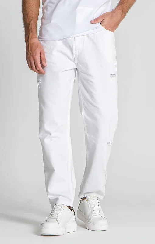 Plus Size Men's Relaxed Fit Jeans with a Faded Wash for a Vintage - Inspired LookWhite Ripped Balloon Leg Jeans