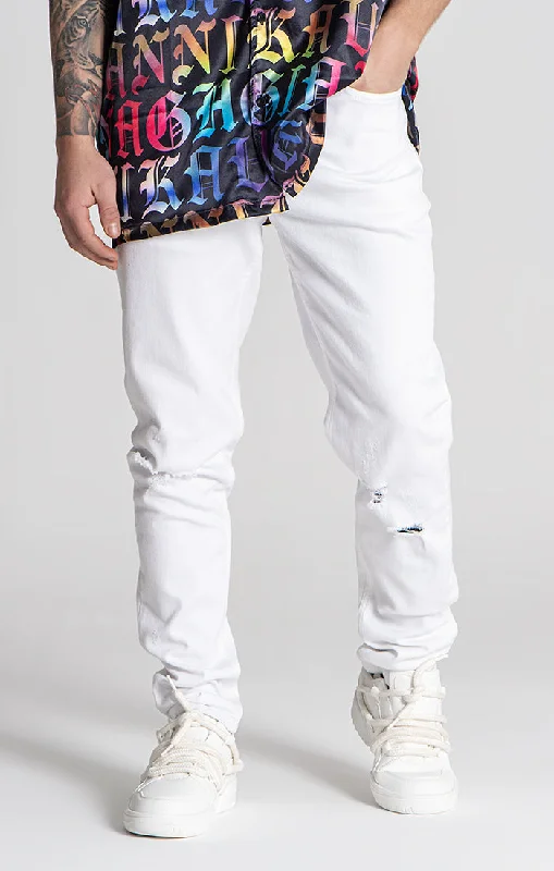 Men's Jeans with a Cargo - Inspired Knee Pocket for Extra StorageWhite GK Ripped Carrot Jeans