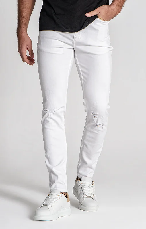 Men's Ripped Skinny Jeans in Acid Wash for an Edgy and Punk - Inspired StyleWhite Ripped Slim Fit Jeans