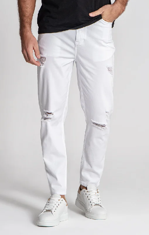 Men's Cargo Jeans with Multiple Pockets for a Practical and Outdoor - Friendly LookWhite Core Ripped Straight-Leg Jeans